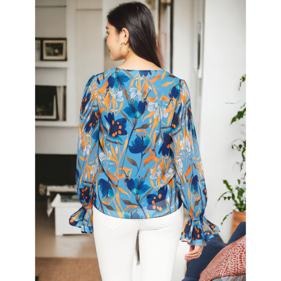 (60% OFF) NWT Milly Greer Watercolor Azalea Top in Blue/Multi Small MSRP: $350 - Picture 3 of 6